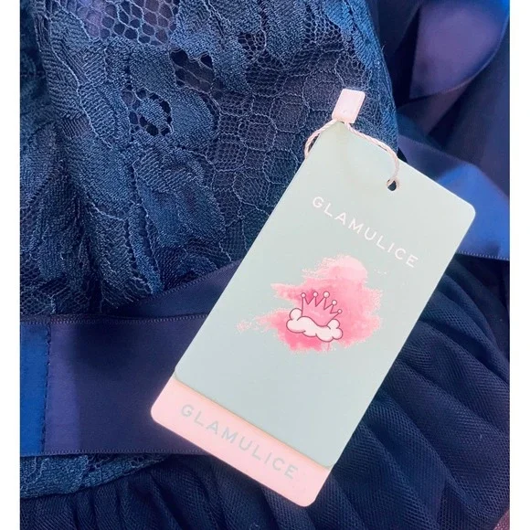 NEW Girls Navy Lace Dress A-Line Long Ball Gown Formal Party Size 8 - Picture 8 of 8